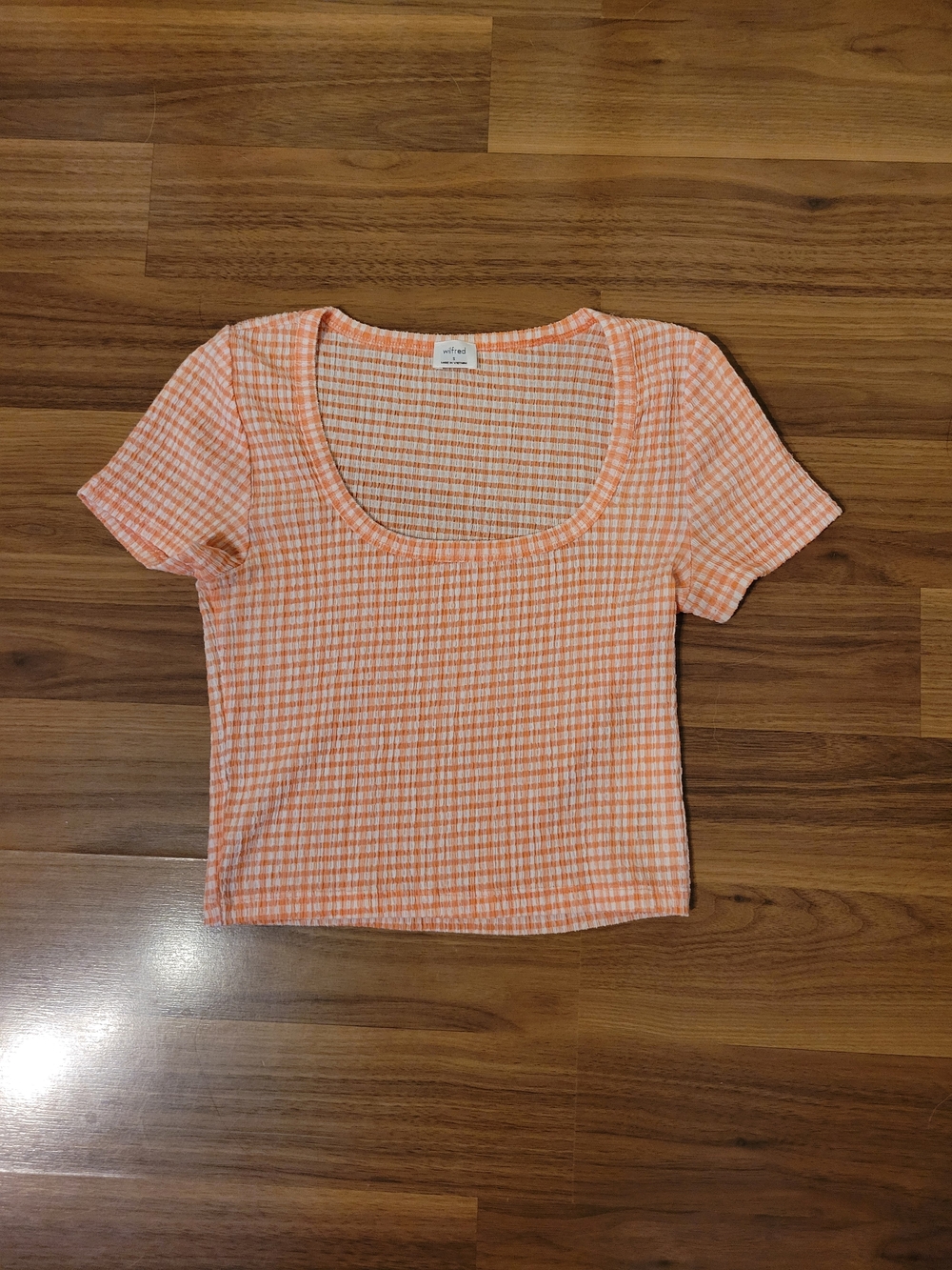 Wilfred Peach Gingham Scoop Neck Crop Top